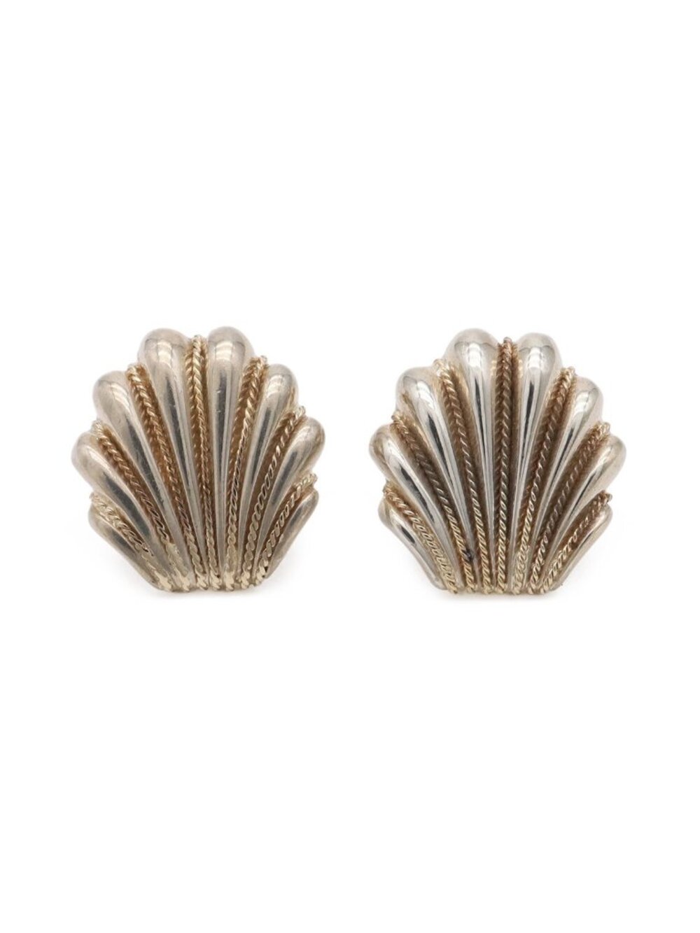 Tiffany & Co Shell Motif Stud Earrings Combination Silver 18k Yellow Gold